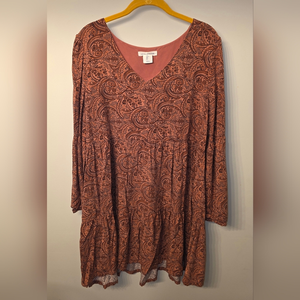 Lucky Brand Terracotta Paisley Long Sleeve Dress